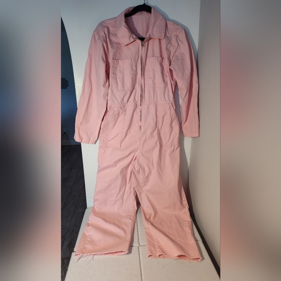 Pink Jumpsuit with Frayed Hem Size Lg - Picture 1 of 2